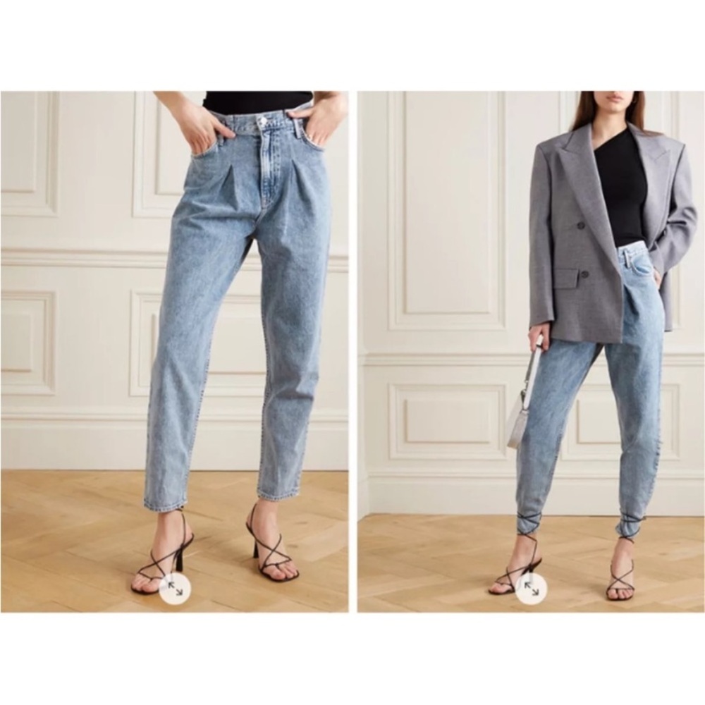 GRLFRND Teagan Pleated Tapered Jeans in Please Me